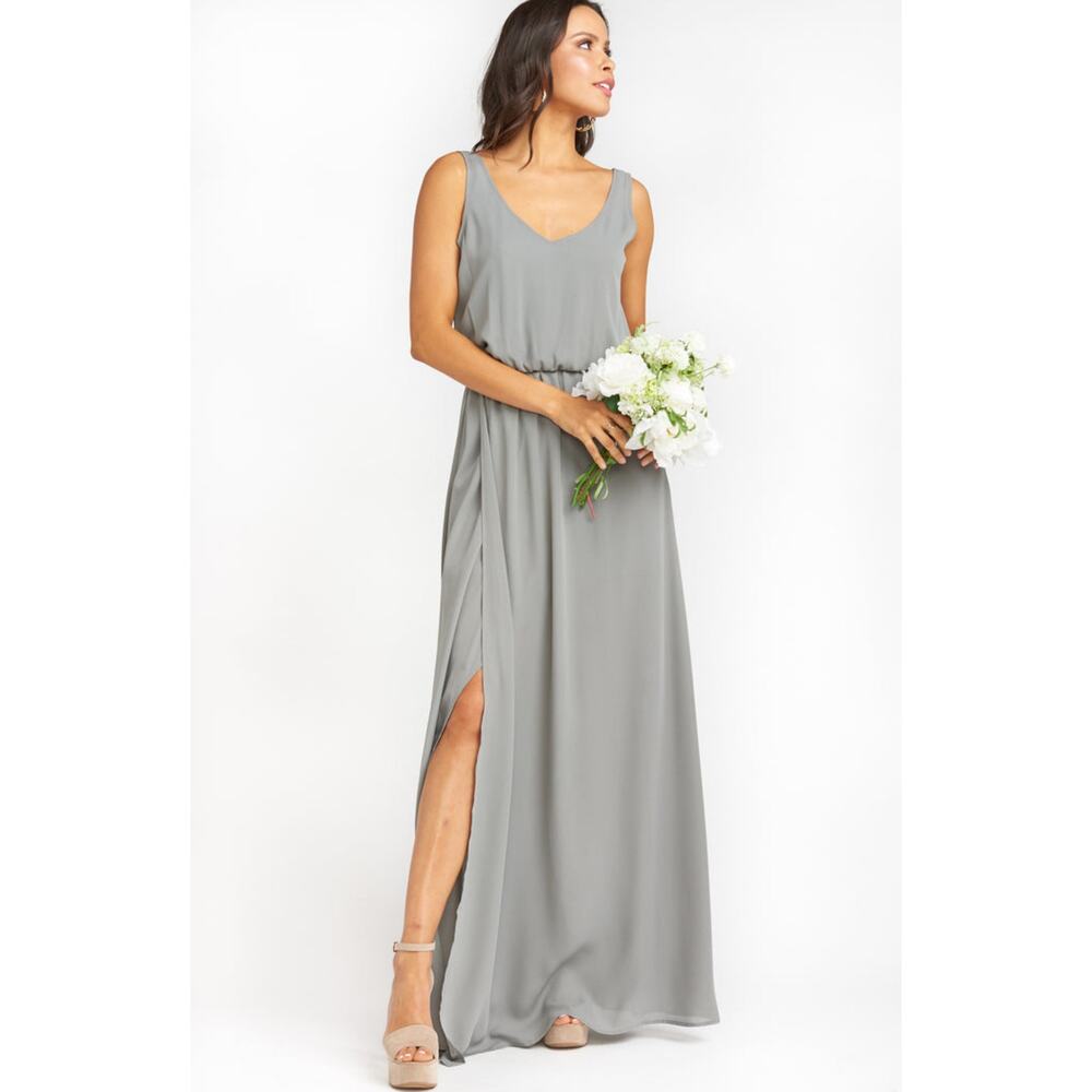 NWT Show Me Your Mumu Kendall Maxi Dress In Soft Charcoal Crisp Size XS